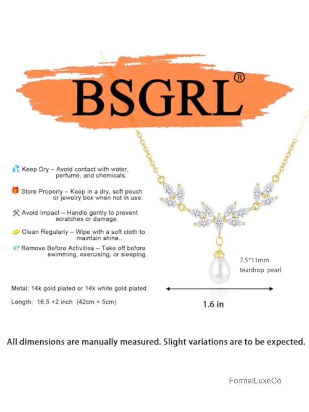 Dainty Pearl Pendant Necklace with Cubic Zirconia, 14K Gold-Plated